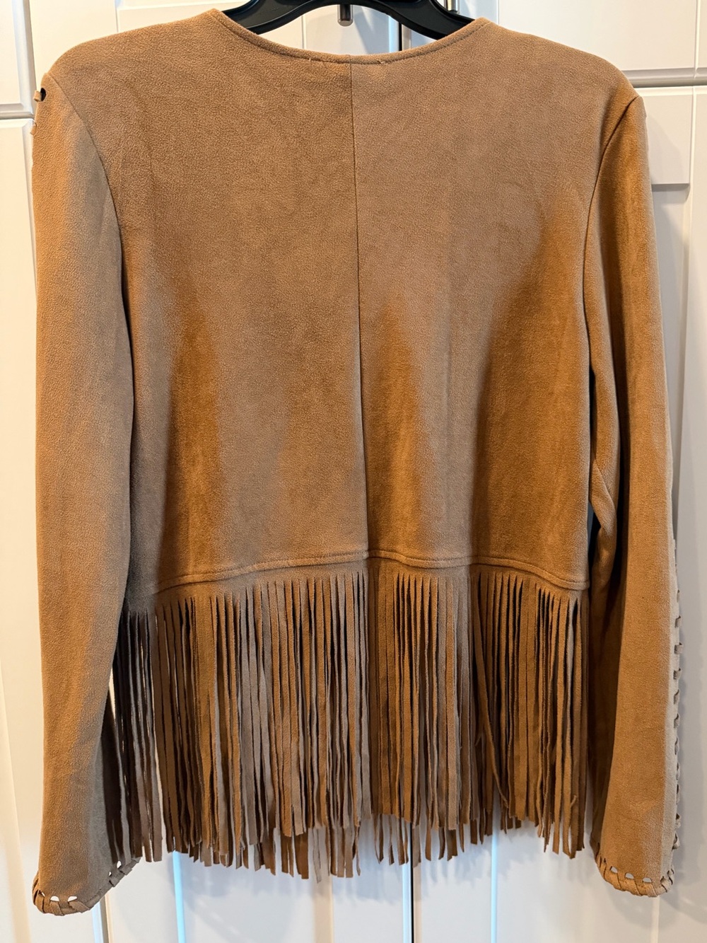 Promesa Faux Suede Laser Cut Fringe Jacket Brown Western Boho Size M - Picture 2 of 3